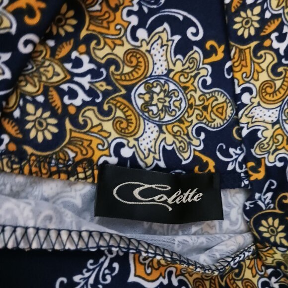 NEW Colette Mali Brushed Knit Foldover Knee Length Skirt Navy Blue Yellow/Tan XS - Picture 6 of 8